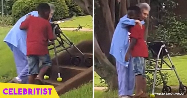 Young boy, 8, selflessly helps elderly stranger climb steps in viral video