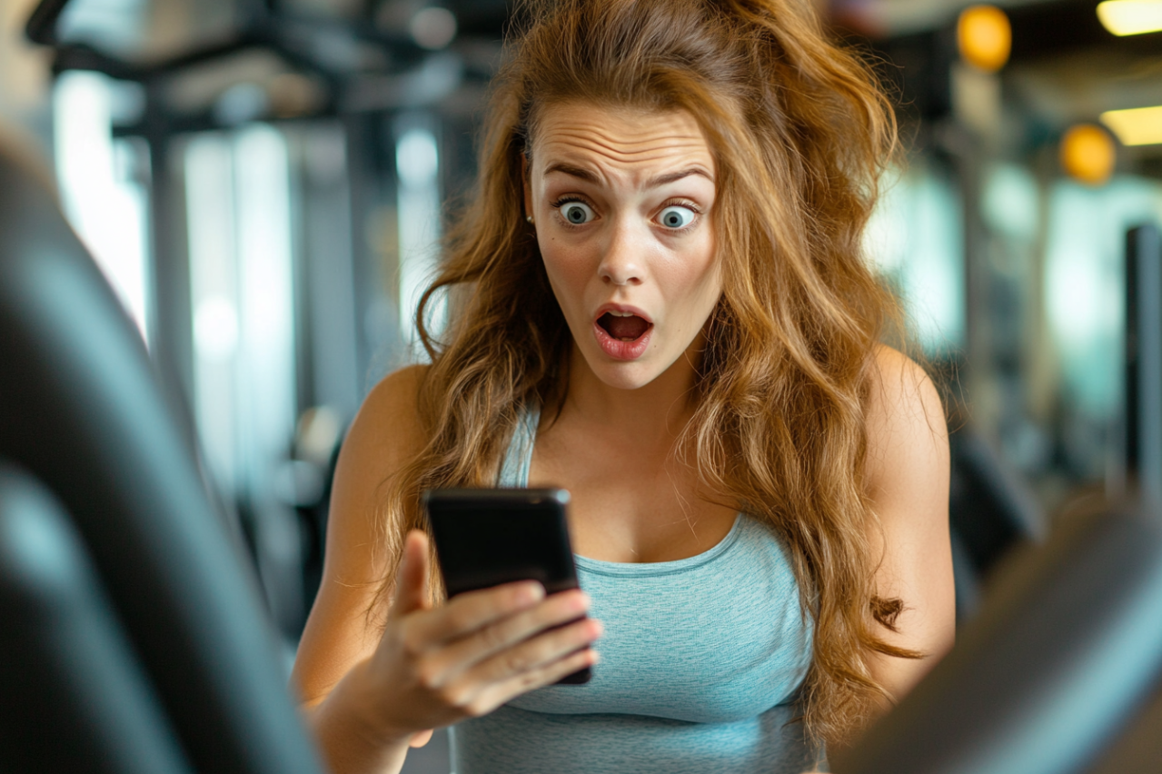 A woman staring at her phone in shock | Source: Midjourney