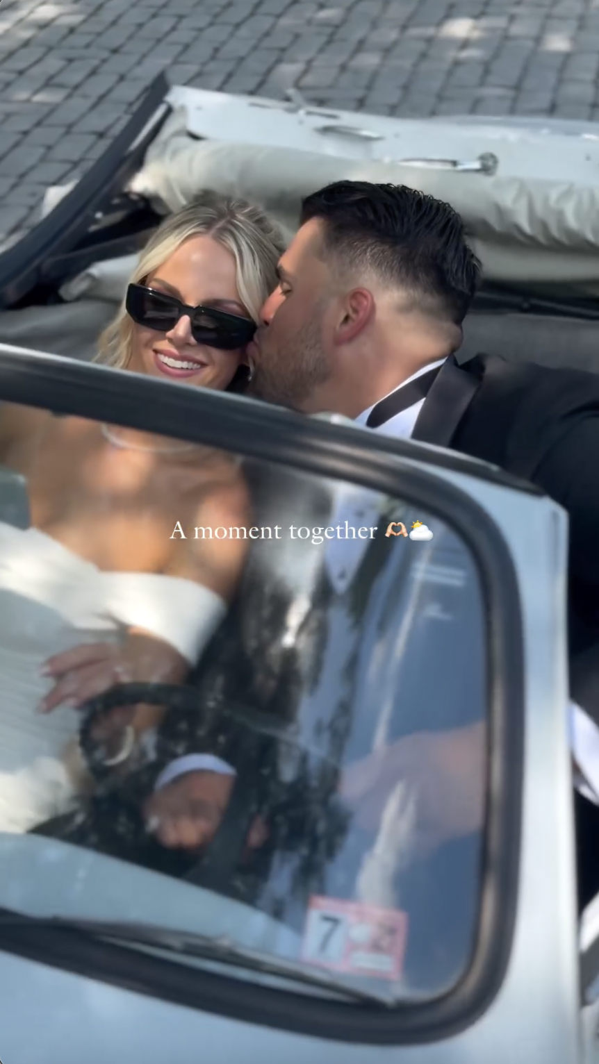 Victoria Schultz and Jon Runyan Jr. posing in a vintage car, posted on July 10, 2024 | Source: Instagram/antpagephoto, alenkafilms and victoriajrunyan