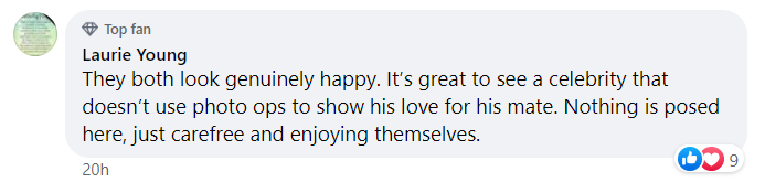 Fan comment about Keanu Reeves and Alexandra Grant's sweet appearance at the MotoGP Liqui Moly Motorrad Grand Prix Deutschland, posted in July 2024. | Source: Facebook/EntertainmentTonight