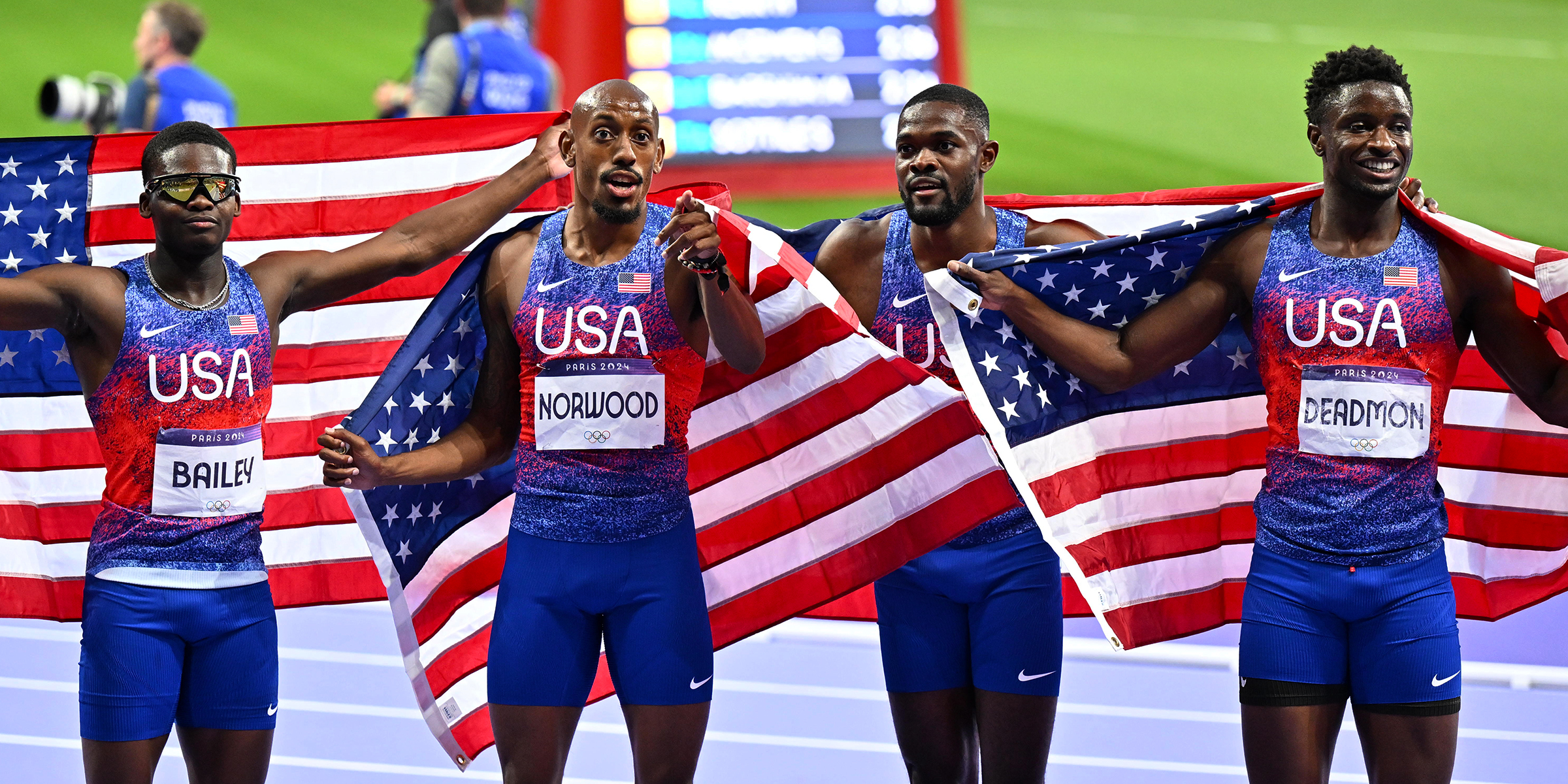 Rai Benjamin, Vernon Norwood, Christopher Bailey, and Bryce Deadmon of Team United States | Source: Getty Images