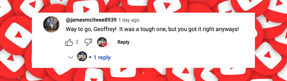 A netizen's comment following Geoffrey Smith's performance on "Wheel of Fortune" | Source: YouTube.com/wheeloffortune