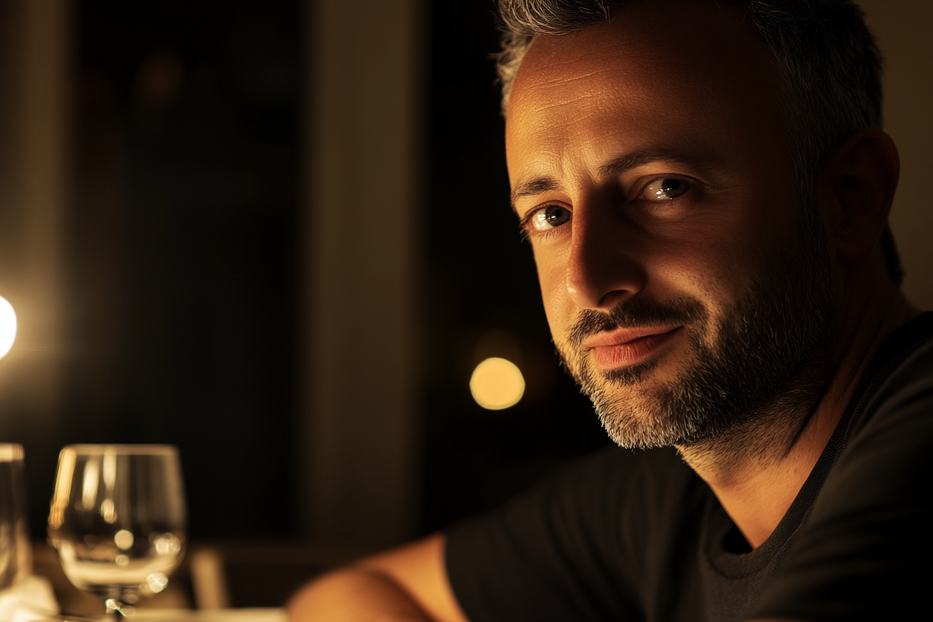 A man sitting at a dinner table | Source: Midjourney