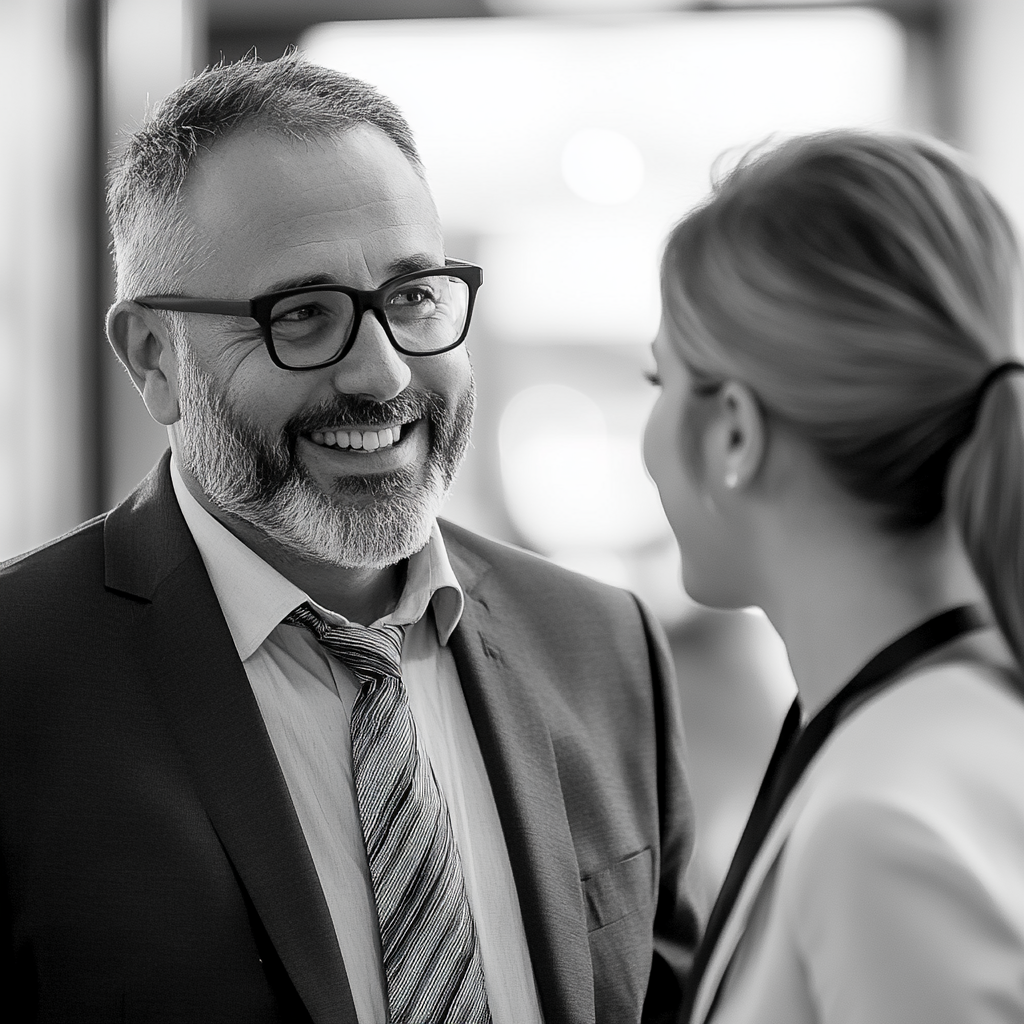 A grayscale photo of a boss and their employee | Source: Midjourney