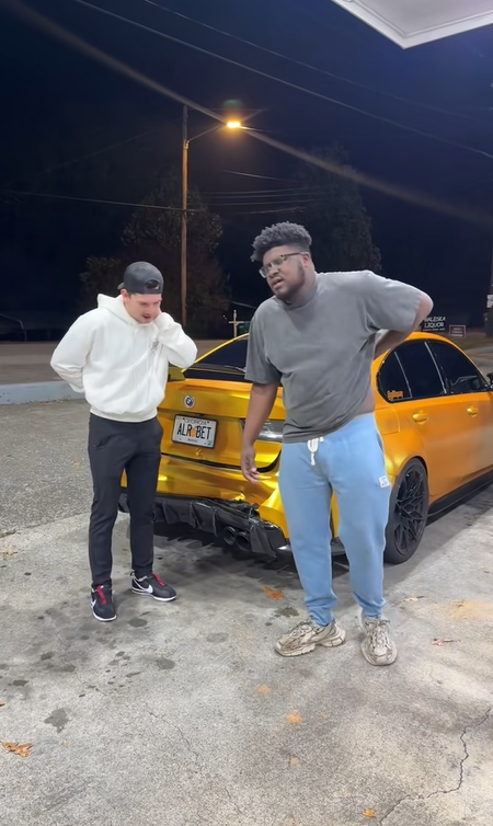 Collins appears to hold his lower back in pain while his companion also shows signs of discomfort | Source: Tiktok/marquaythegoat