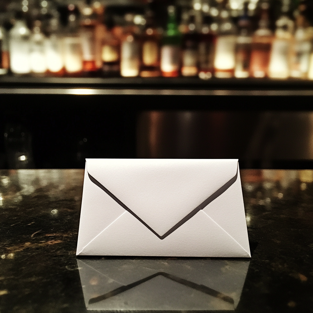 An envelope on a bar counter | Source: Midjourney