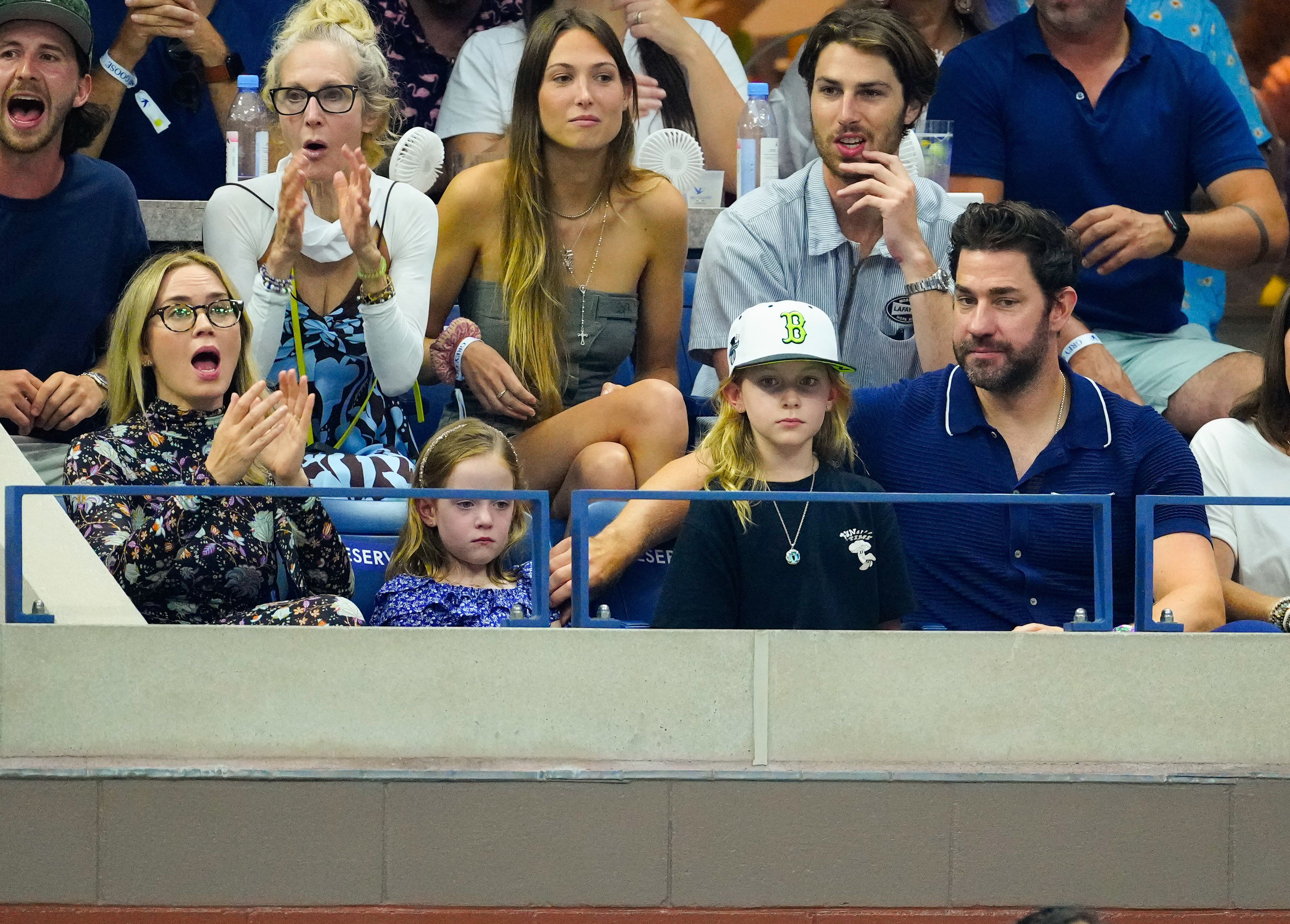 Emily Blunt, Violet, Hazel and John Krasinski at the 2023 US Open Tennis Championships in New York City on September 8, 2023 | Source: Getty Images