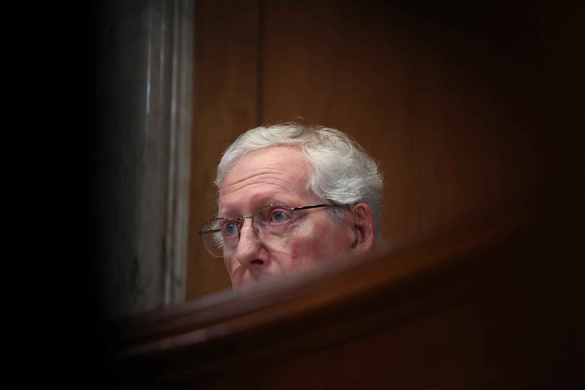McConnell listens during a Senate hearing at the U.S. Capitol in May 2025. In his recent health update, he said he is still working with his staff and Senate colleagues while recovering, even though his doctors have not yet cleared him to return to the Senate floor. | Source: Getty Images