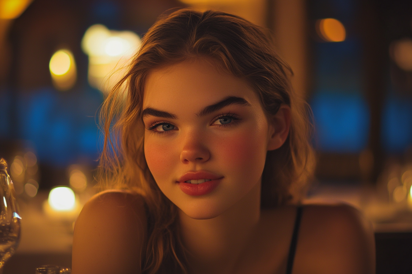 Une femme souriante dans un restaurant | Source : Midjourney