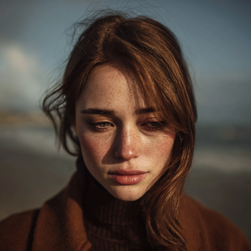 An emotional woman standing at the beach | Source: Midjourney