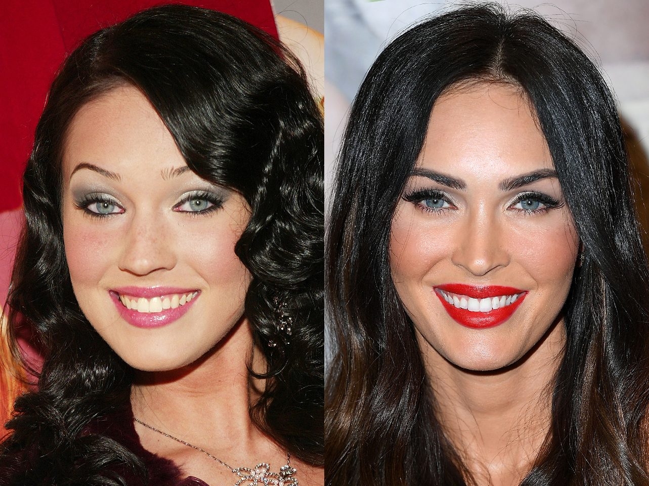 A before and after of Megan Fox's smile. | Source: Getty Images