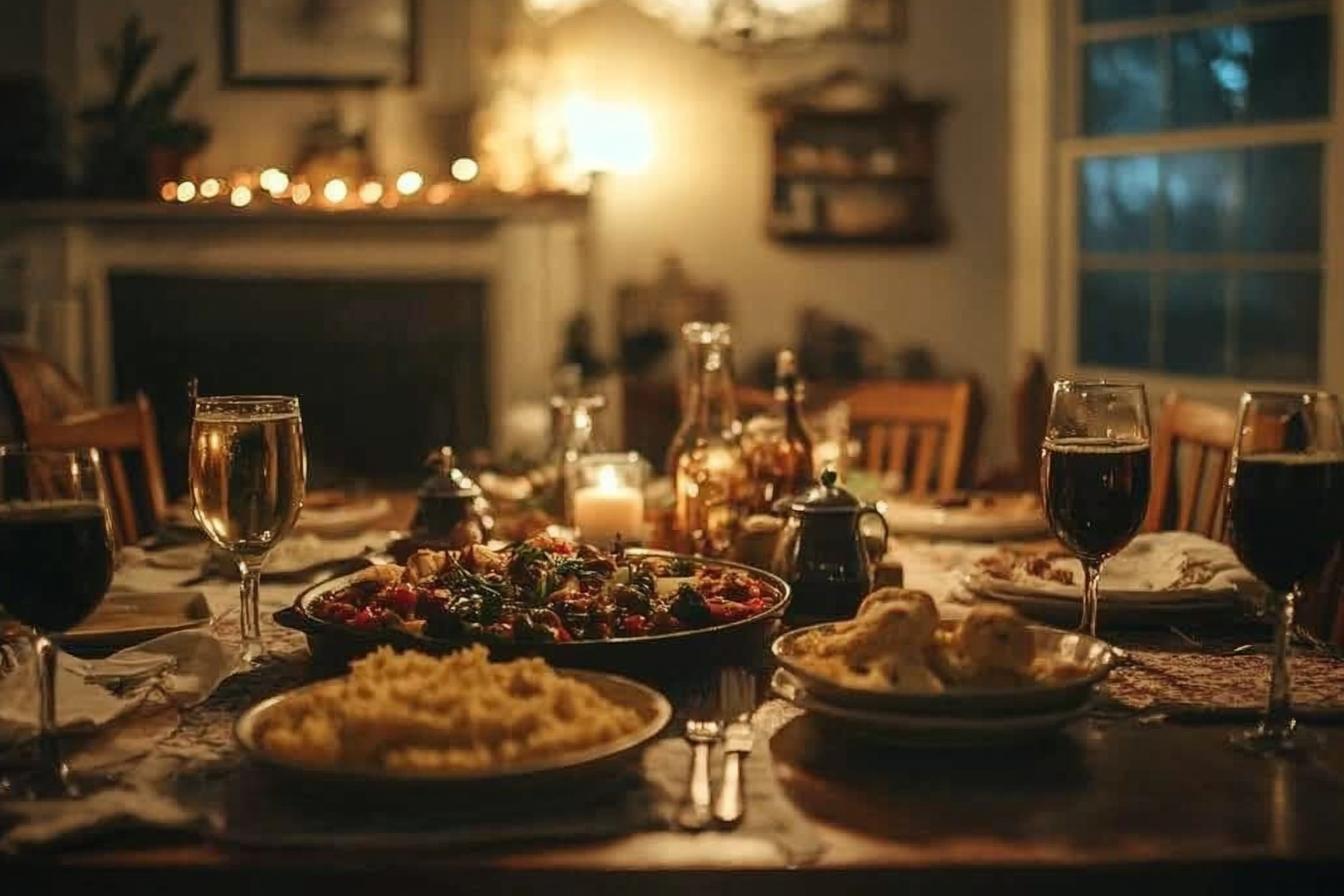 A dining table full of food | Source: Midjourney