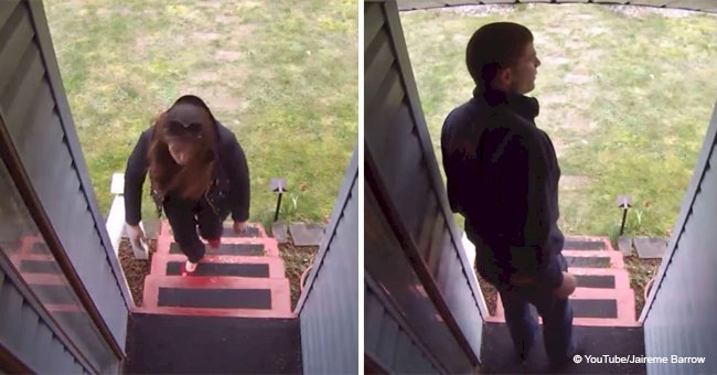 Thief tries to steal a box but homeowner has a perfect plan to stop her (video)