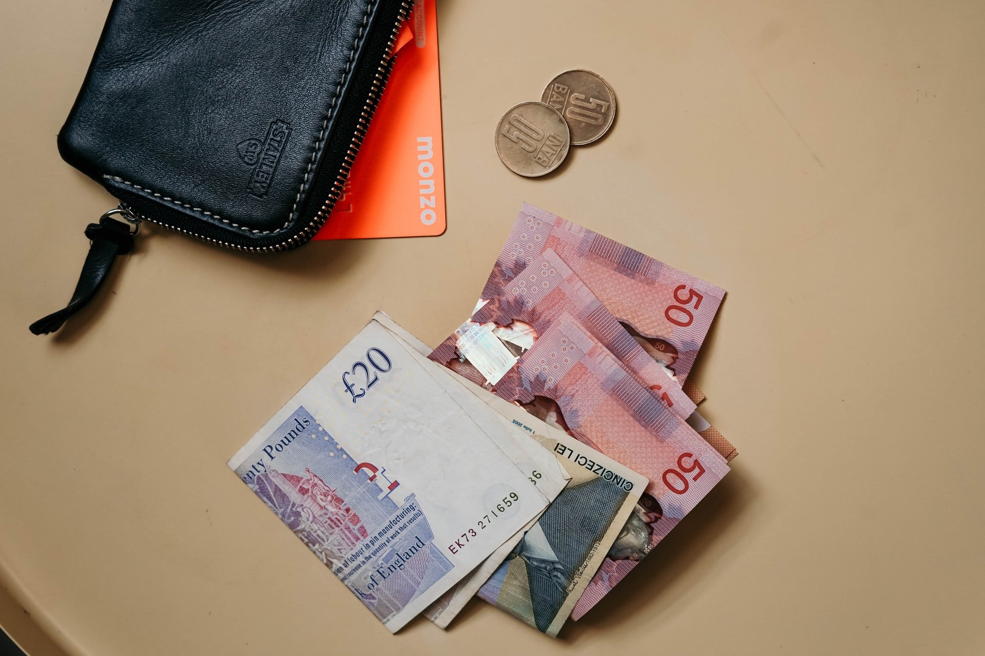 Wallet with banknotes and coins on table | Source: Unsplash