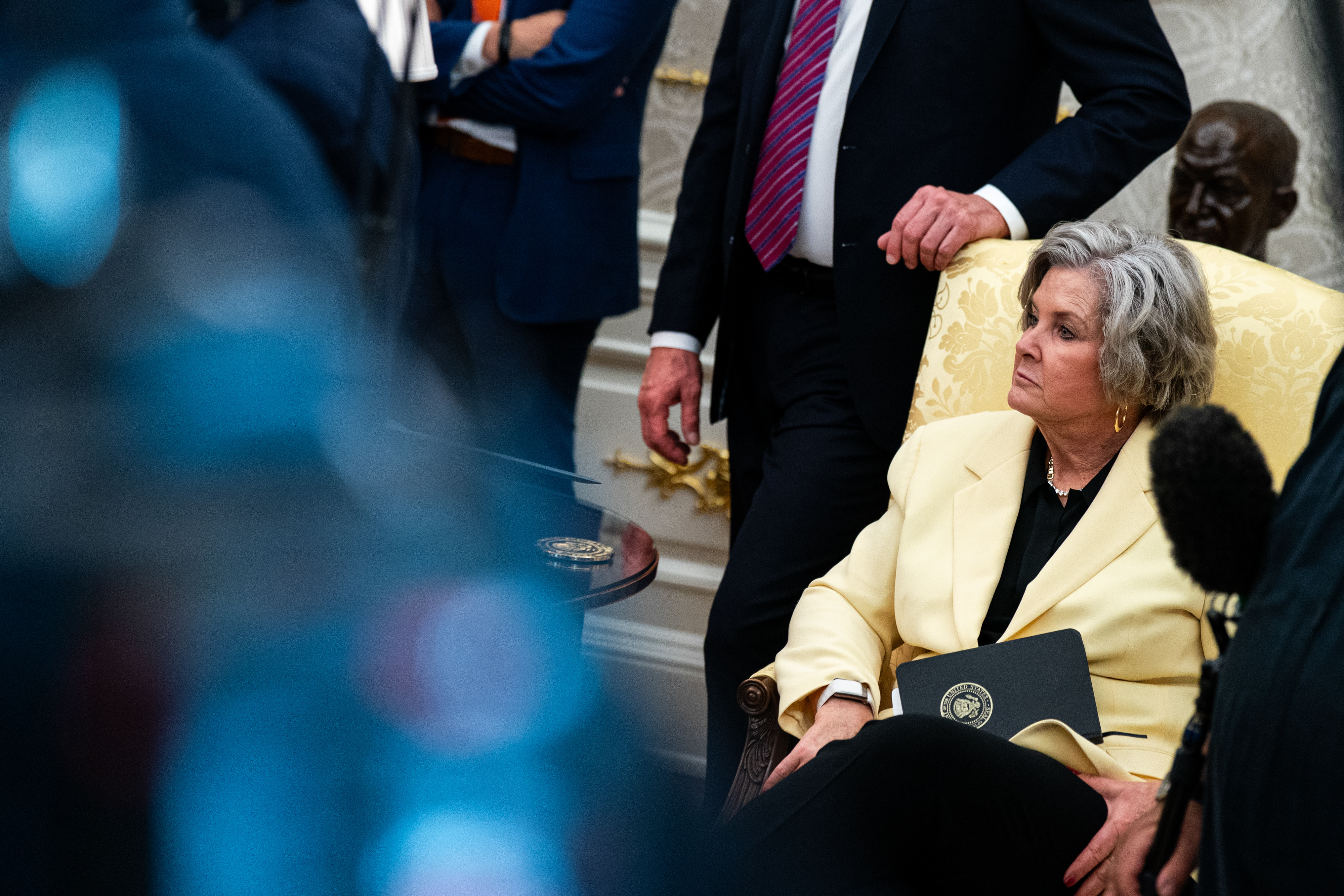 Susie Wiles attends Donald Trump's announcement to move U.S. Space Command to Alabama, in the Oval Office on September 2, 2025 | Source: Getty Images