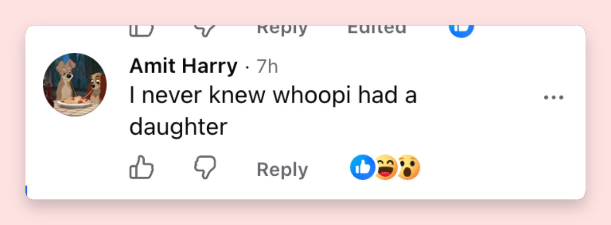 One Facebook viewer admitted they had never realized Whoopi Goldberg had a daughter after seeing the actress arrive with Alexandrea Martin Dean. | Source: Facebook/E!News