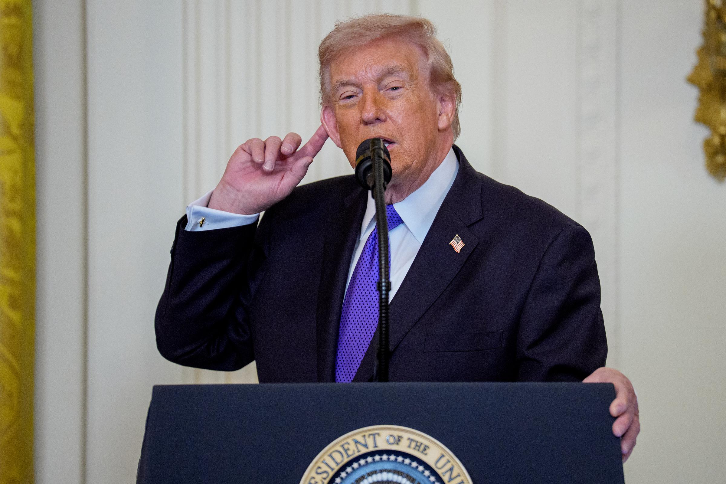 Donald Trump speaks during a Medal of Honor Ceremony in the East Room of the White House on March 2, 2026, in Washington, DC | Source: Getty Images