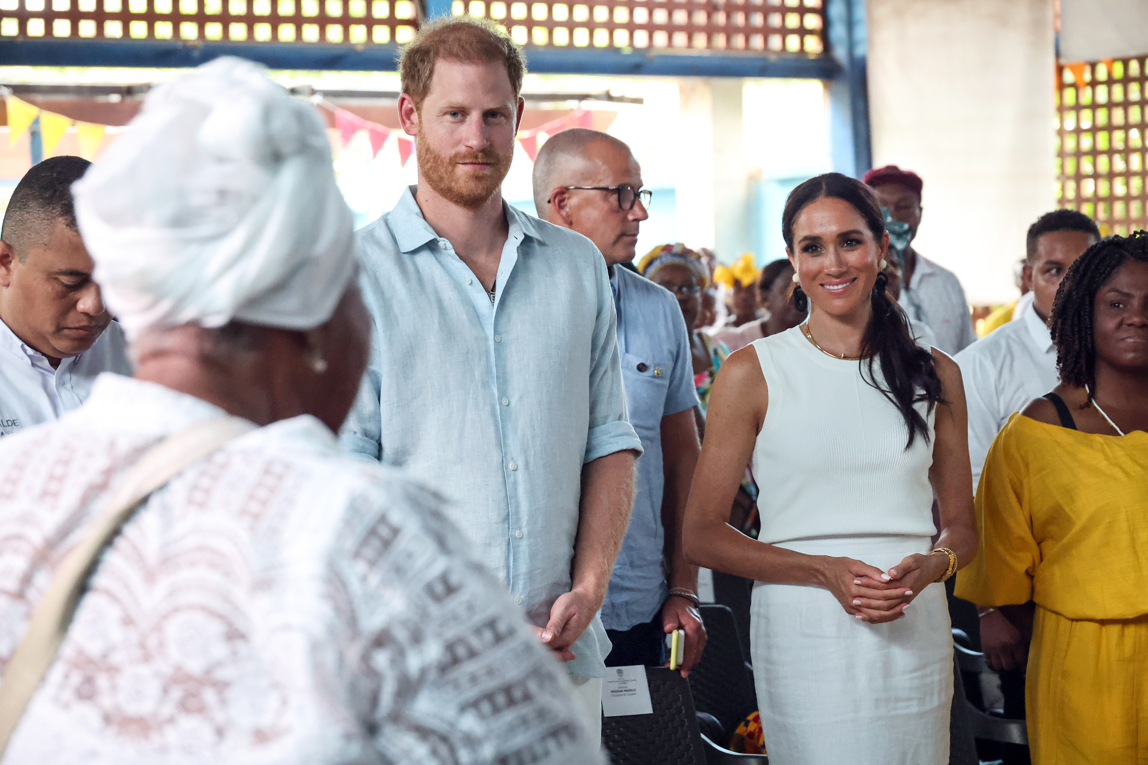 Prince Harry and Meghan Markle at San Basilio de Palenque in Cartagena during their Colombia visit on August 17, 2024. | Source: Getty Images