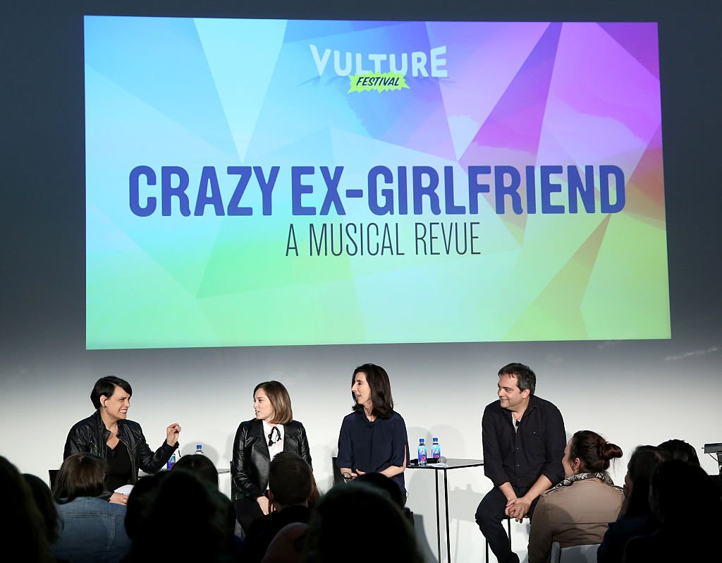 Moderator Stacey Wilson Hunt and actors Adam Schlesinger, Rachel Bloom and Aline Brosh McKenna speak at 'Crazy Ex Girlfriend: A Musical Revue' at the Vulture Festival at Milk Studios on May 21, 2016 in New York City | Photo: Getty Images
