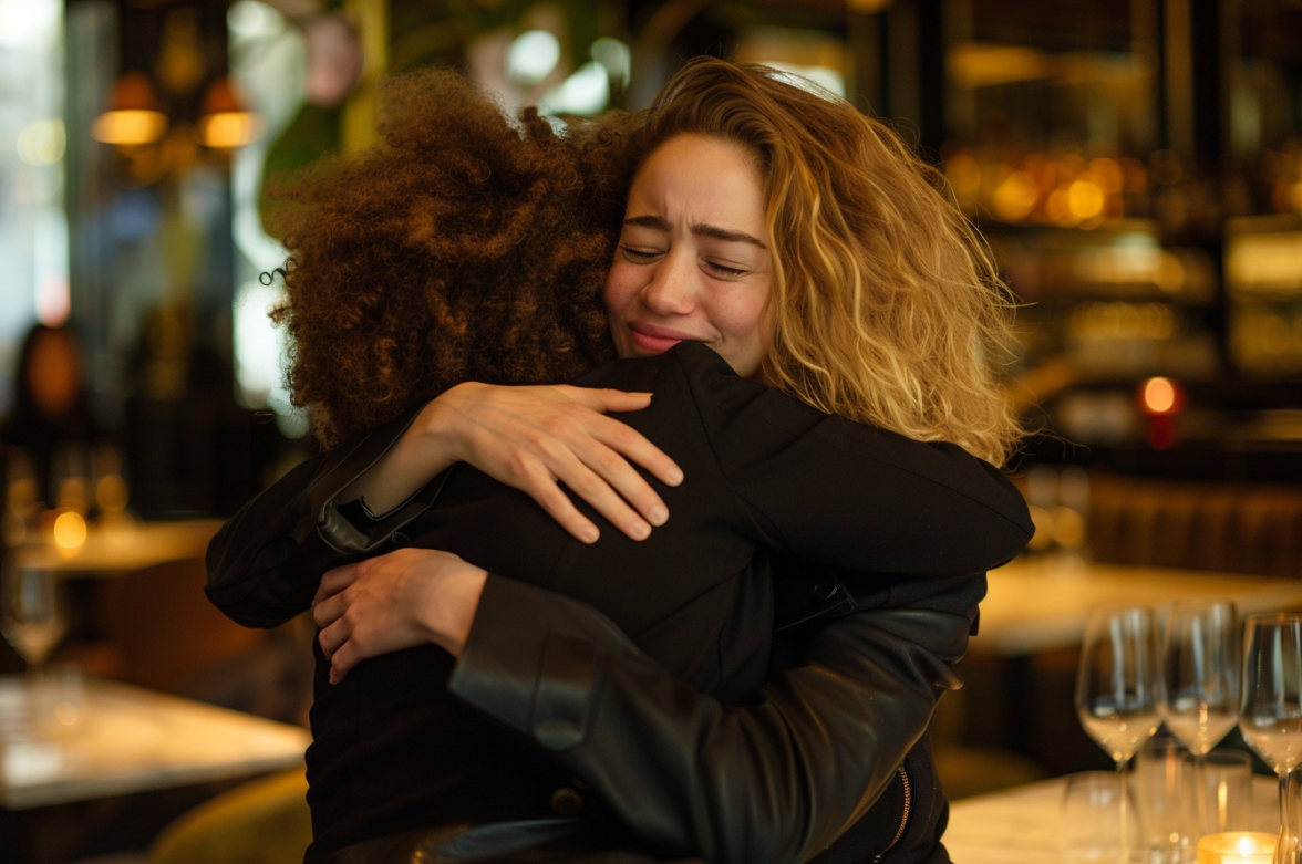 Two young women hugging | Source: MidJourney