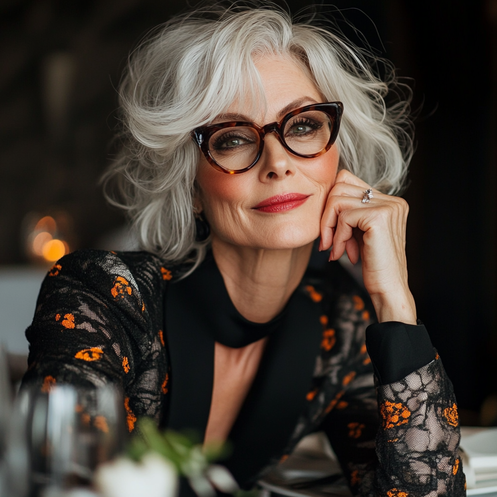 A smug woman seated at a dinner table | Source: Midjourney