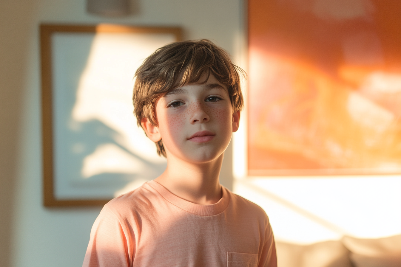 A boy standing in a living room | Source: Midjourney