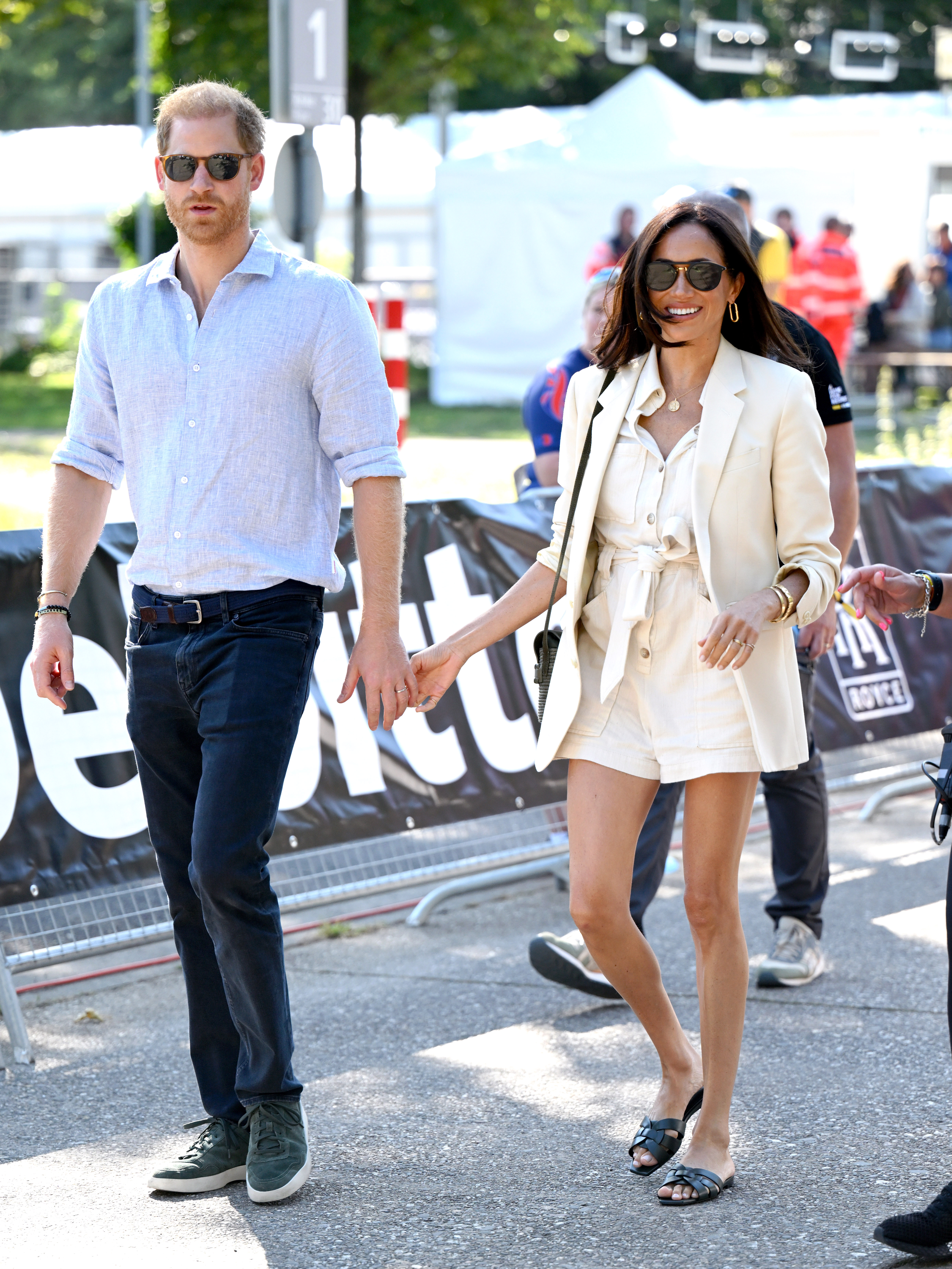 Prince Harry and Meghan Markle at the cycling medal ceremony at the Cycling Track during the Invictus Games in Düsseldorf, Germany on September 15, 2023 | Source: Getty Images