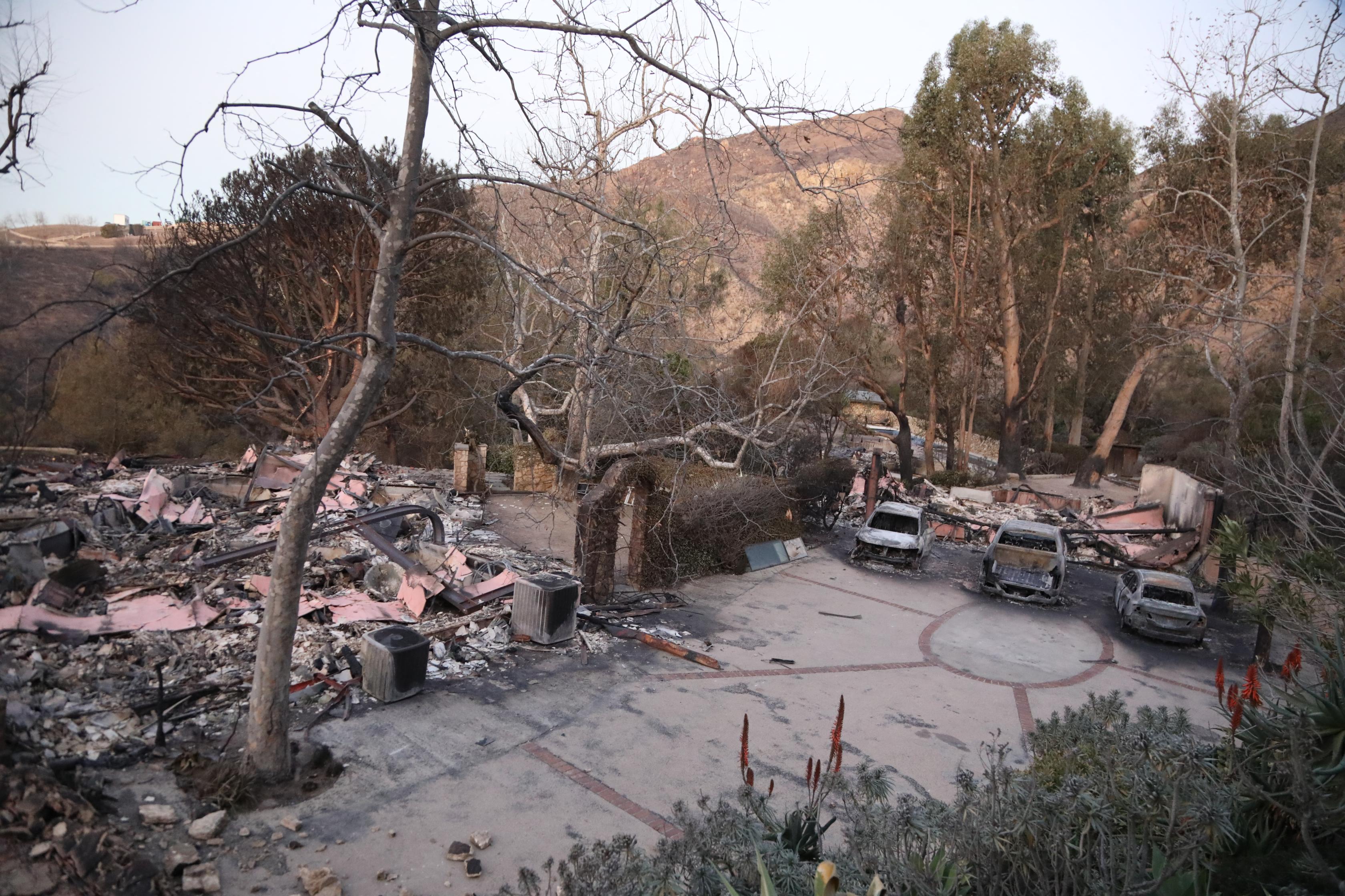 A view of Mel Gibson's Malibu home destroyed at the Palisades fire on January 10, 2025, in Los Angeles, California. | Source: Getty Images