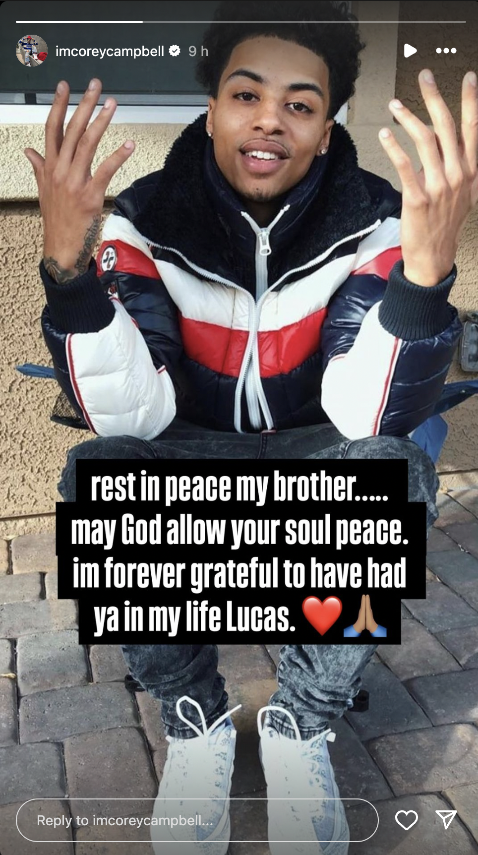 Corey Campbell's emotional tribute to Lucas Coly, posted in October 2024 | Source: Instagram.com/imcoreycampbell