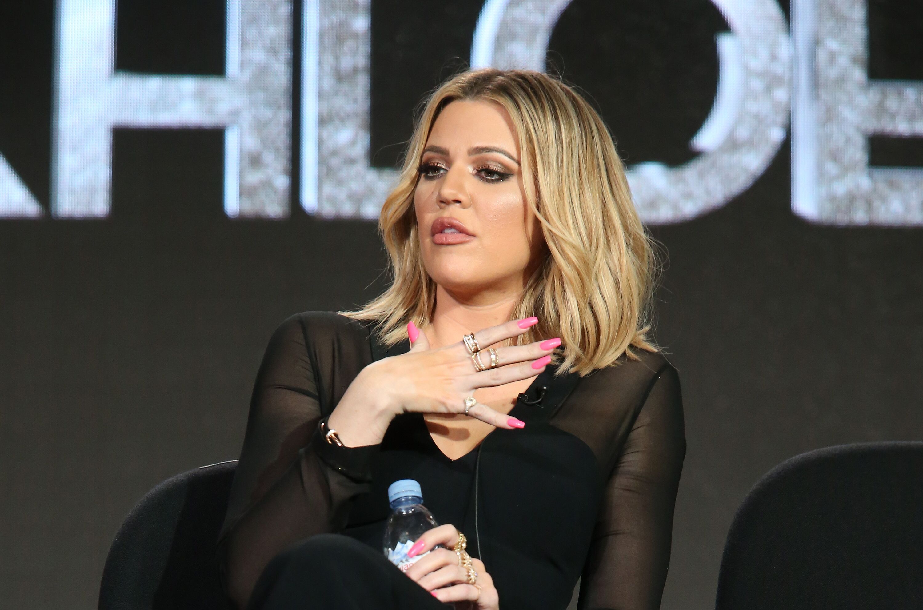 Khloe Kardashian onstage at the This is Cable 2016 Television Critics Association Press Tour | Source: Getty Images