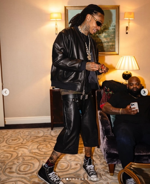 Wiz Khalifa wears a black leather outfit and sunglasses in a post dated May 2, 2025. | Source: Instagram/savethechrome