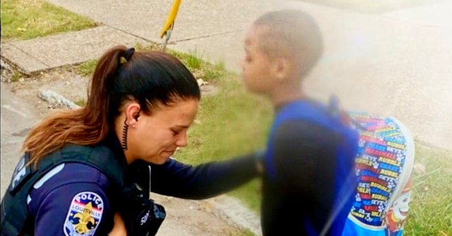 A young boy stops a police officer on his way to school and asks to pray with her | Photo: Facebook/LMPD.ky