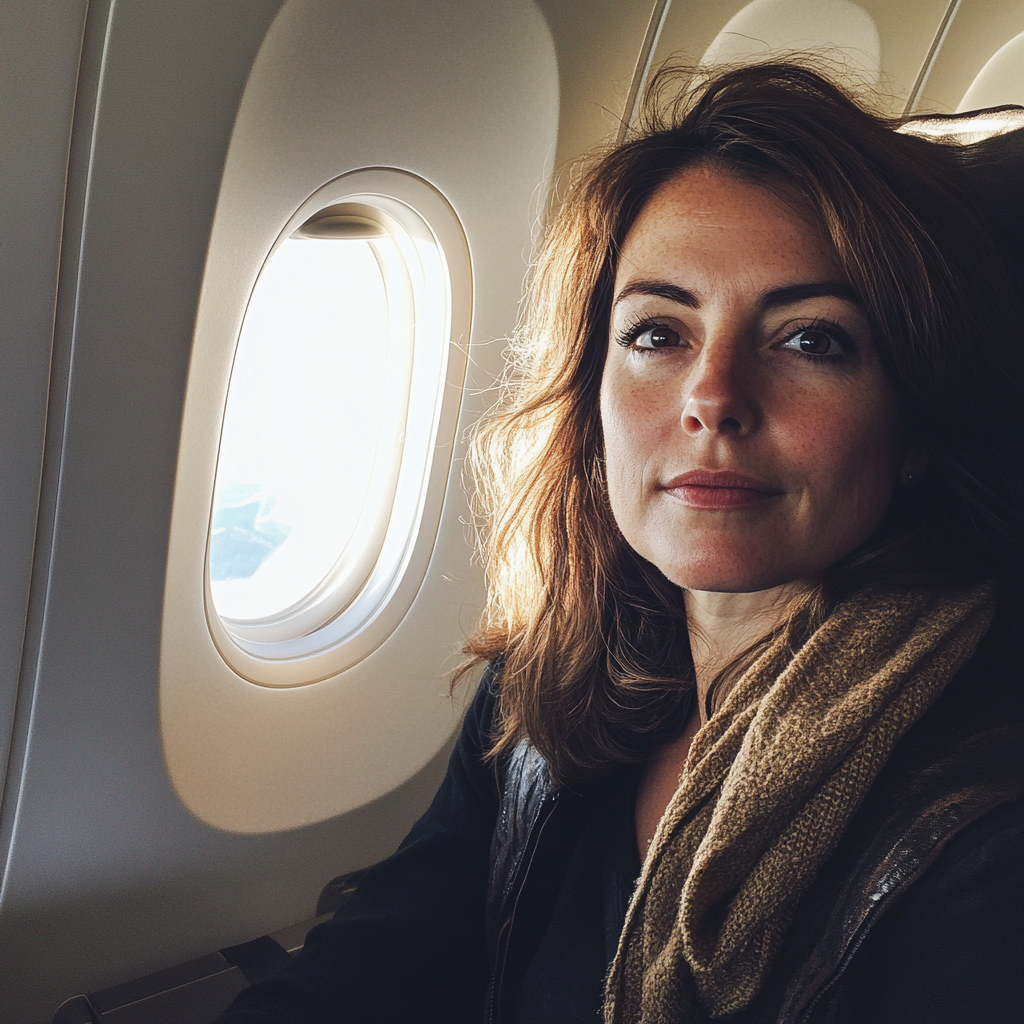 A woman sitting in an airplane | Source: Midjourney