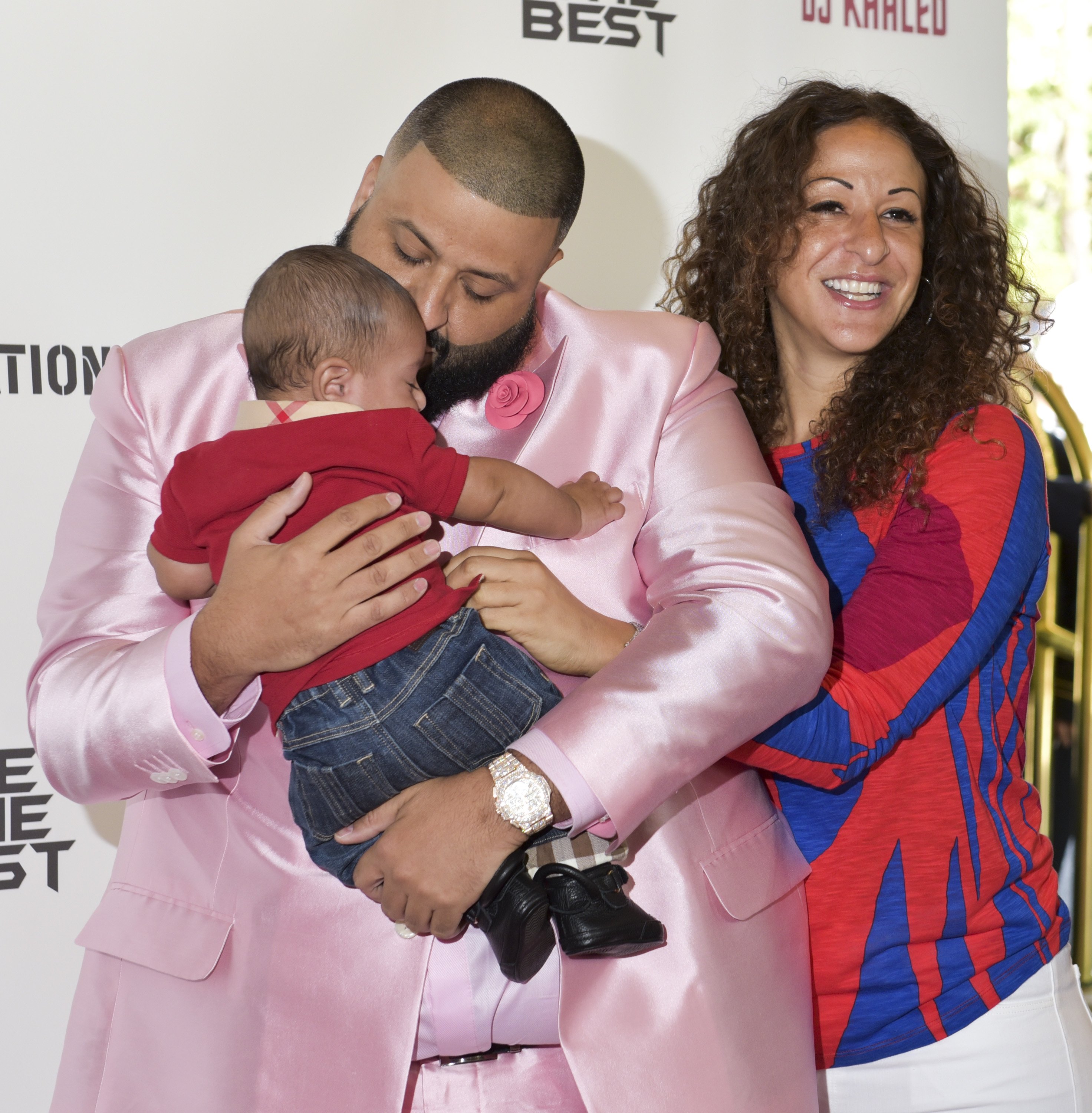 DJ Khaled, Nicole Tuck and Asahd Tuck Khaled at The Beverly Hills Hotel on February 9, 2017 | Source: Getty Images