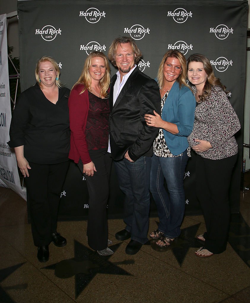 Janelle Brown, Christine Brown, Kody Brown, Meri Brown, and Robyn Brown attend Hard Rock Cafe's 25th anniversary on October 10, 2015, in Las Vegas | Photo: Getty Images