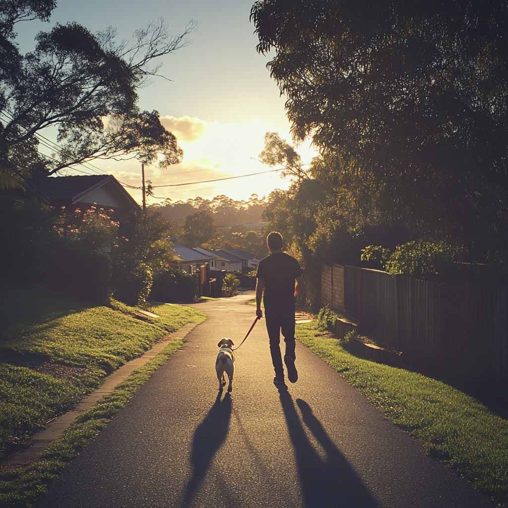 A man walking his dog | Source: Midjourney