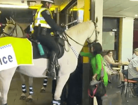 La mujer lanza un puñetazo al caballo. Fuente: YouTube / World Today