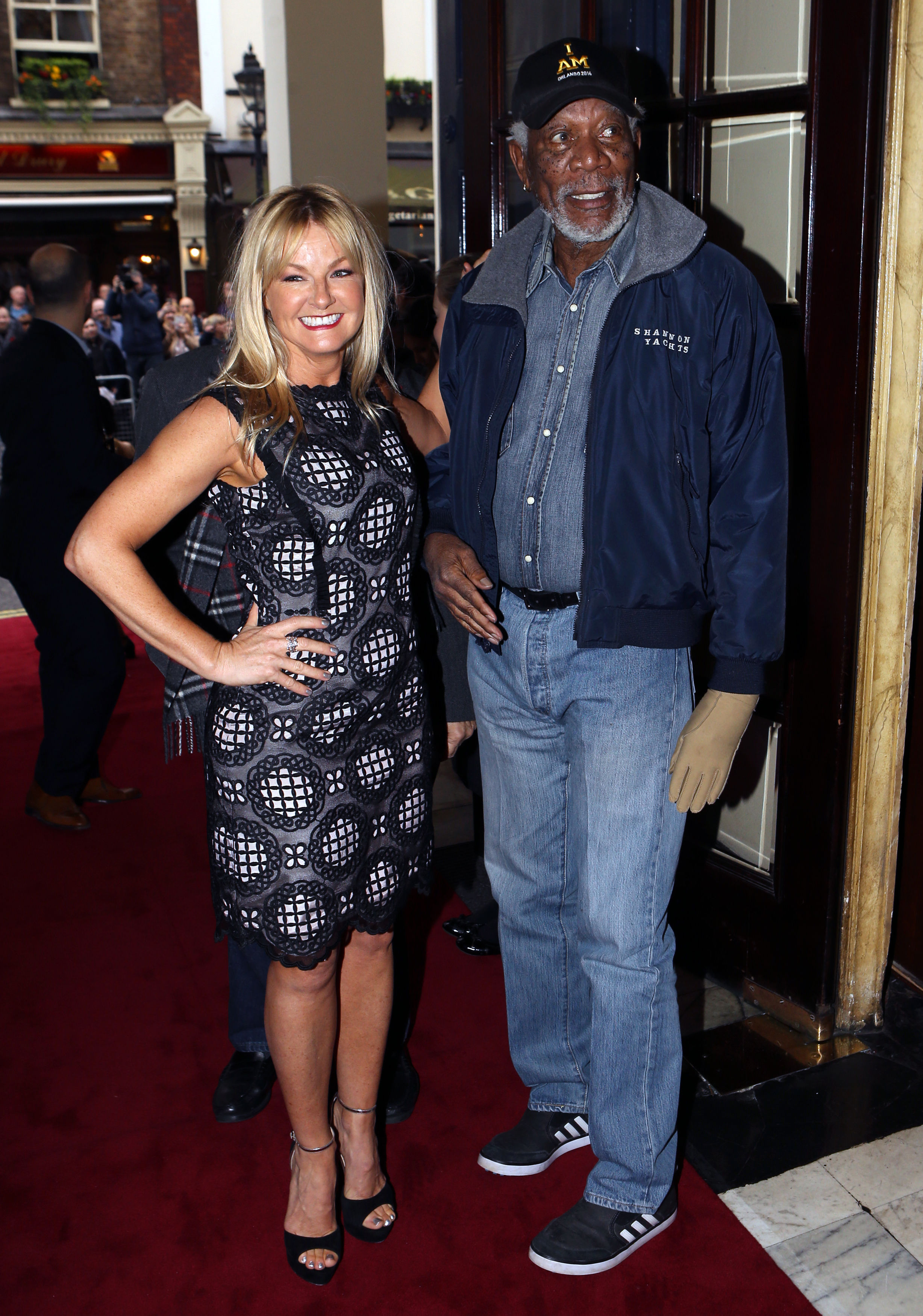 Sarah Hadland and Morgan Freeman at the Theatre Royal, Drury Lane, London in April 4,  2017 | Source: Getty Images