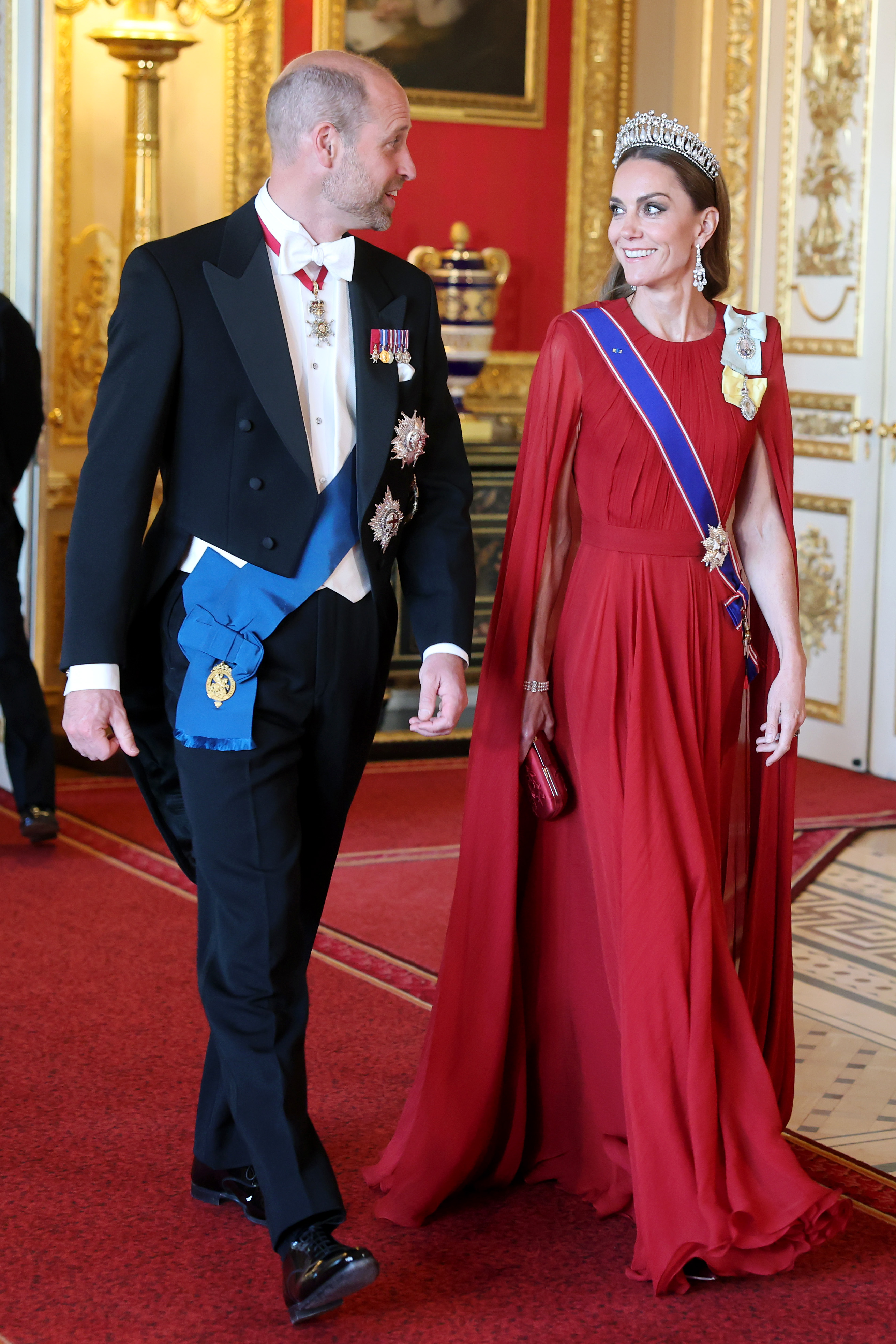 Prince William and Catherine, Princess of Wales, during the State Banquet at Windsor Castle on July 8, 2025, in England. | Source: Getty Images