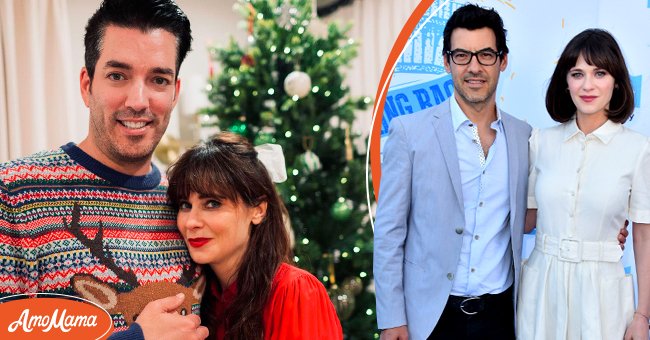 Pictured: (L) Actress Zooey Deschanel and HGTV star Jonathan Scott posing in an embrace in front of a Christmas tree. (R) Producer Jacob Pechenik and actress Zooey Deschanel attend the 2018 Heal The Bay's Bring Back The Beach Awards Gala at The Jonathan Club on May 17, 2018 in Santa Monica, California | Photo: Instagram/@jonathanscott and Getty Images