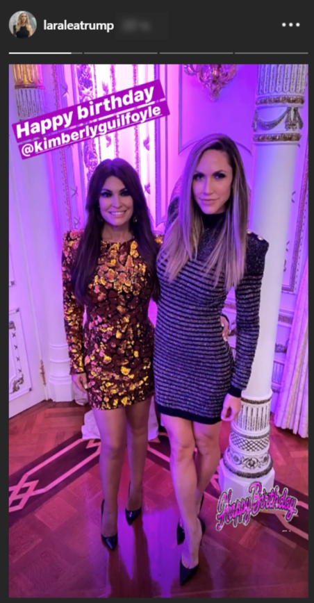 Lara Trump poses with Kimberly Guilfoyle at her 50th birthday party at Mar-a-Lago estate in Florida | Source: instagram.com/laraleatrump