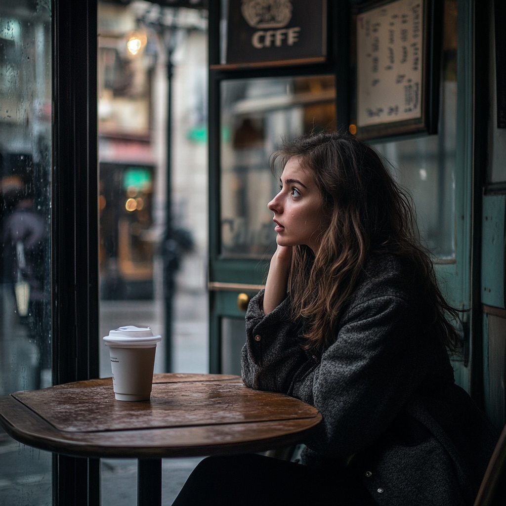 A woman sitting in a cafe | Source: Midjourney