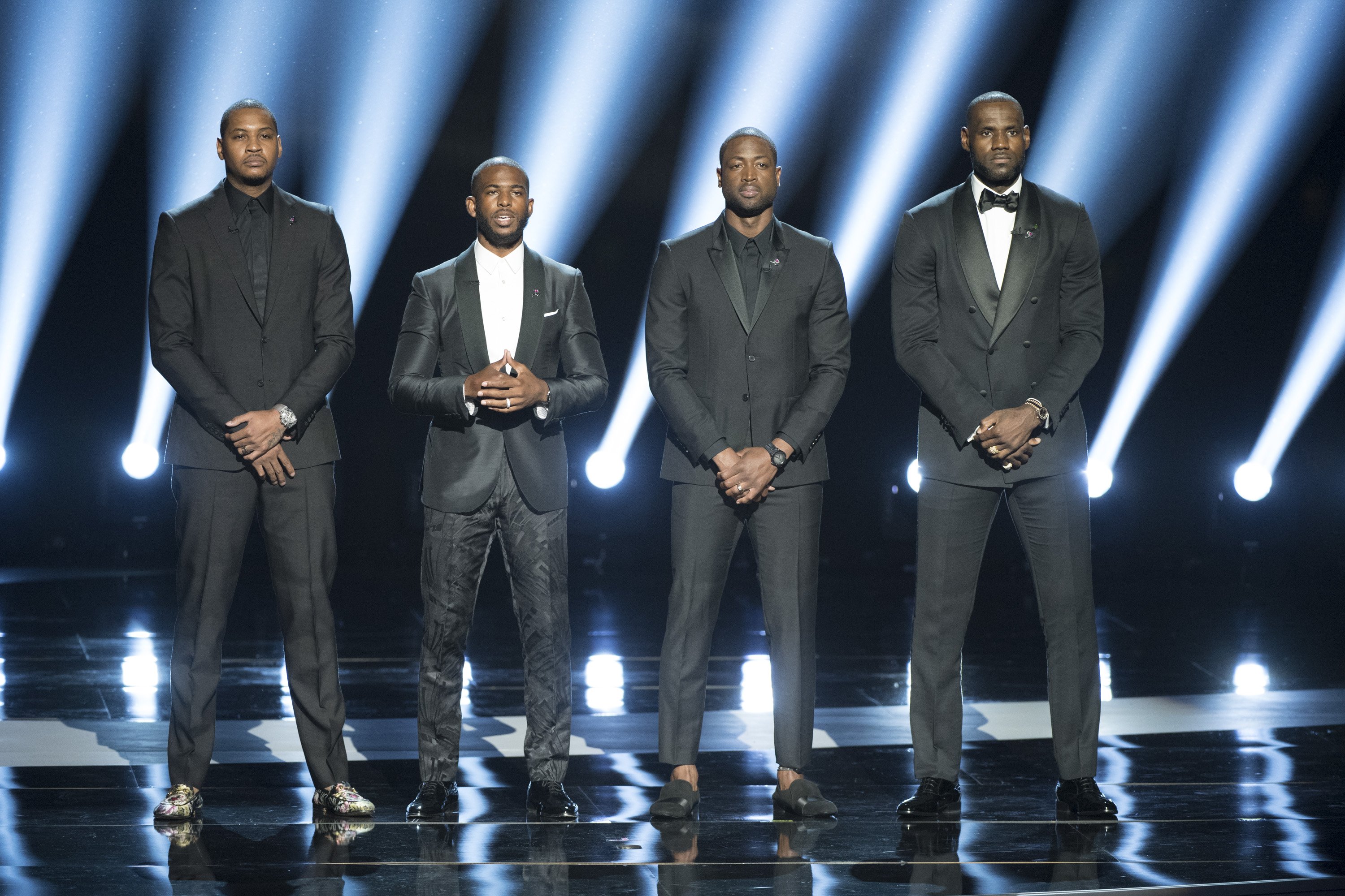 Carmelo Anthony, Dwyane Wade, Chris Paul, and LeBron James at the 2016 ESPYS on July 13, 2016. | Source: Getty Images