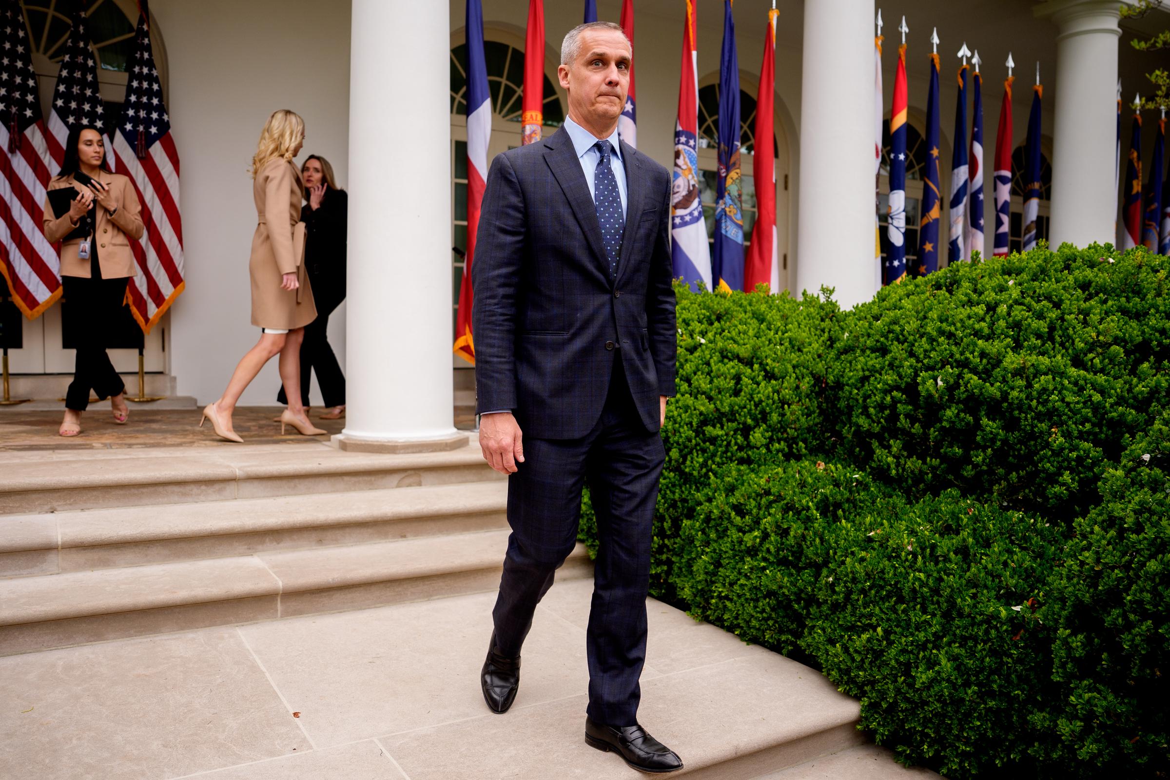 Corey Lewandowski arriving for the "Make America Wealthy Again" trade announcement event in the Rose Garden in Washington, D.C., on April 2, 2025. | Source: Getty Images