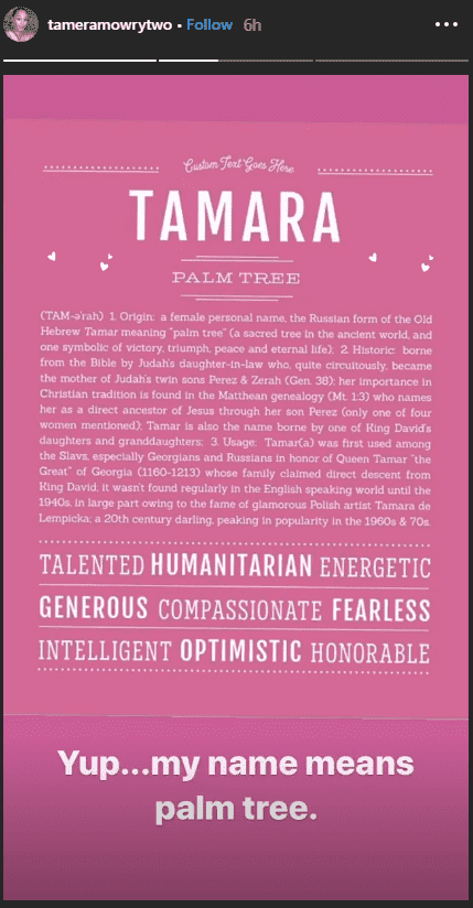A screen shot of Tamera Mowry's Instagram Story post about her name. | Photo: Instagram/tameramowrytwo