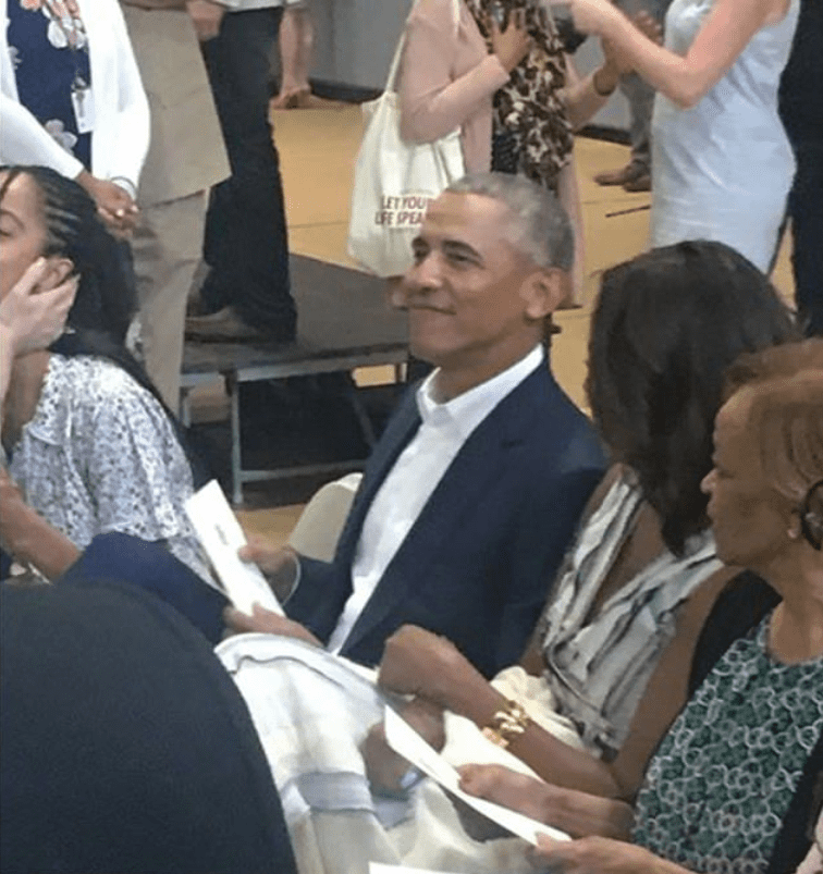 Barack Obama beaming with pride from the audience as he witnesses his youngest daughter, Sasha's high school graduation. | Source: Instagram/Jonathan Disegi