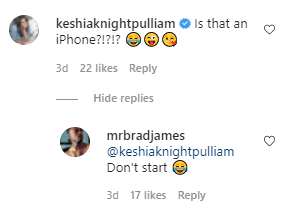 Keshia Knight hilariuosly comments on her fiancé Brad James' Instagram post | Photo: Instagram.com/mrbradjames