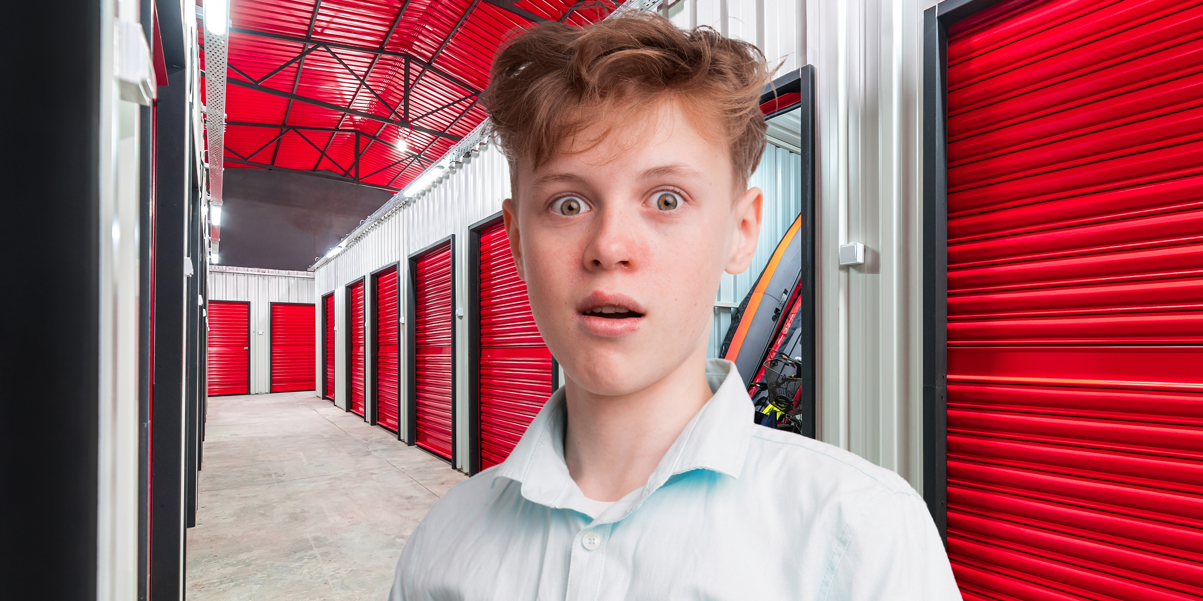 A shocked teenage boy in a storage room | Source: Shutterstock