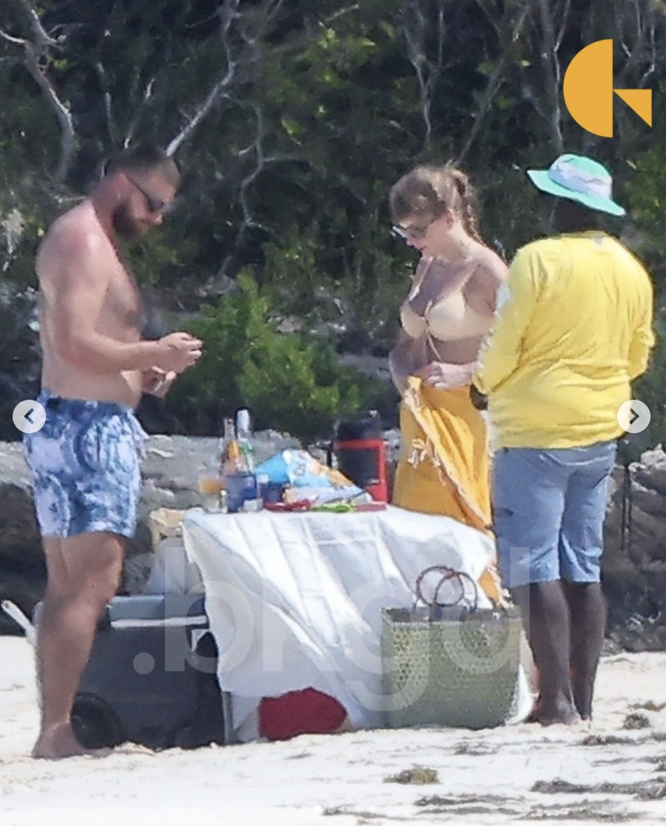 Travis Kelce and Taylor Swift during their vacation in the Bahamas, photographed on March 21, 2024 | Source: Instagram/backgrid_usa