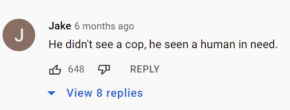 Commentaire d'un internaute sur la vidéo d'un homme qui a aidé à sauver un policier après de mauvais antécédents avec la police. | Photo : Youtube/CBS EveningNews